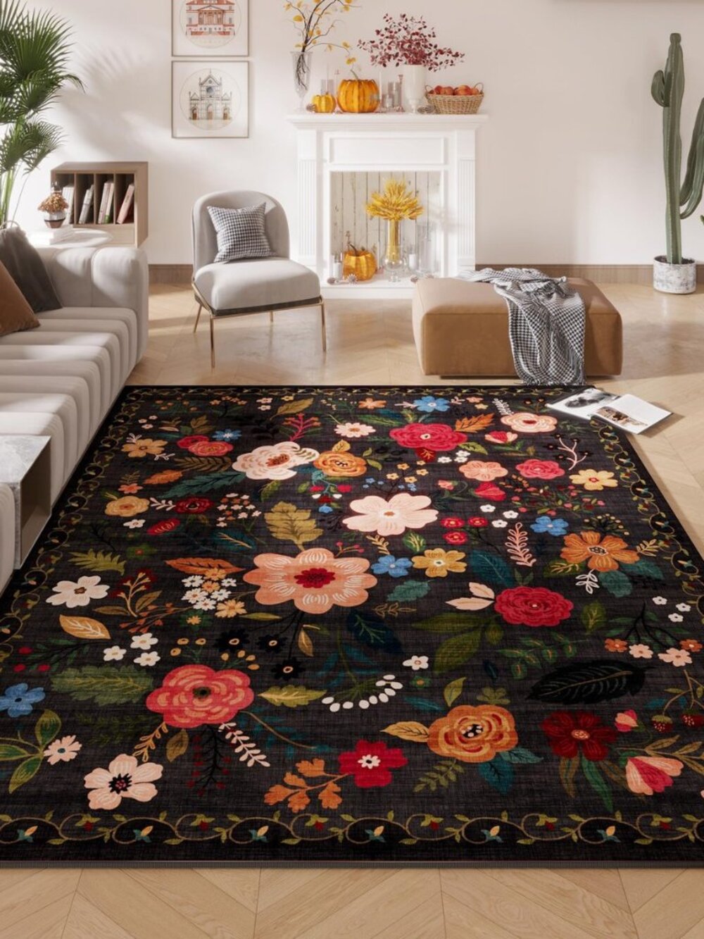 Area Rug 6x9 Washable, Black